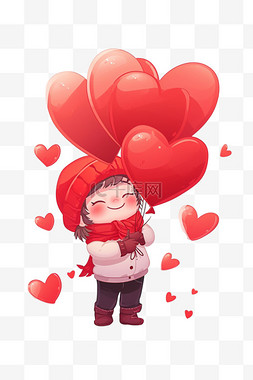 情人节手绘元素男孩气球卡通