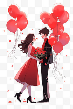 女生气球手绘图片_情侣气球情人节卡通手绘元素