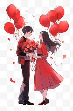 简约花瓣背景图片_手绘情人节情侣气球卡通元素