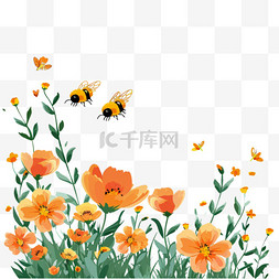 菊花植物春天蜜蜂卡通手绘元素