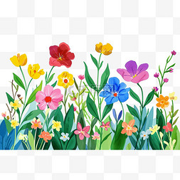 春天各种颜色的手绘花朵植物插画