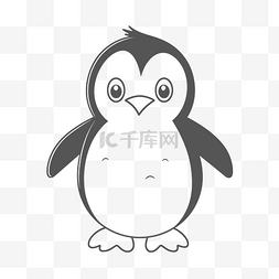 卡通黑白企鹅着色页模板轮廓素描