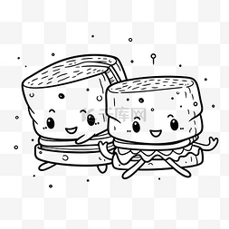 一组两个可爱的拥抱和烤面包着色