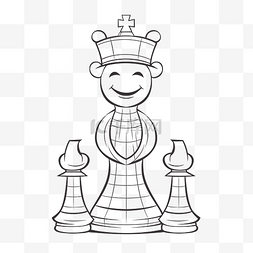 国王和王后棋子矢量卡通着色页轮