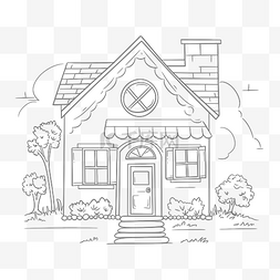用房子和前门轮廓草图绘制可爱的