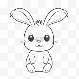 卡通兔子与眼睛黑白轮廓素描画 