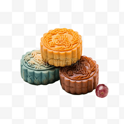 中秋节美食彩色月饼堆放真实效果