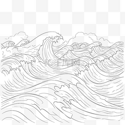 海浪图片_岸边黑白彩页，背景轮廓素描中有