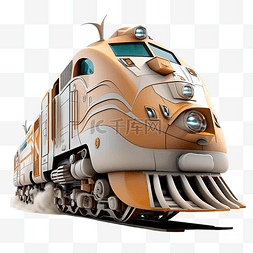 火车橙色蓝色可爱3d交通工具