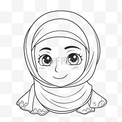 盖头图片_头巾穆斯林女孩为女孩着色插图轮