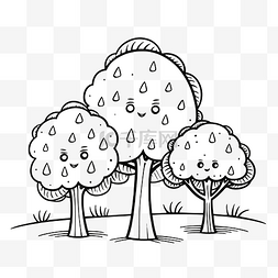 三棵松树树图片_三棵带雨滴的树着色页剪贴画轮廓