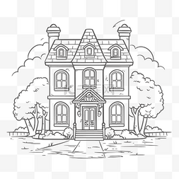 房子着色页与黑白轮廓素描 向量