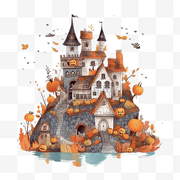 万圣节海岛城堡插画