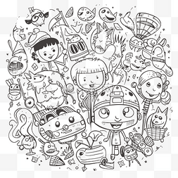 卡通动物圆形图片_卡通儿童和动物在圆形轮廓素描上