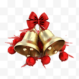金色铃铛装饰品图片_圣诞节红色金色铃铛蝴蝶结真实效