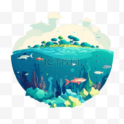 可爱的海底世界海洋日插画