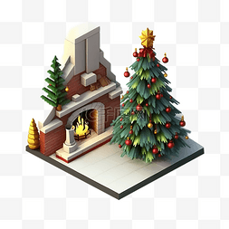 立冬天图片_圣诞节圣诞树立体等距模型