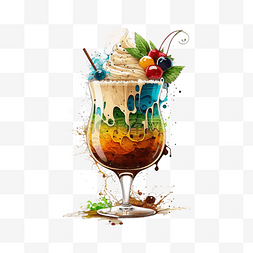 一杯冰激凌球插画图片_夏季饮品冰激凌果汁插画