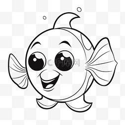 鱼线描图片_卡通鱼眼睛在白色着色页轮廓素描