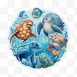 海洋日3d可爱海龟贴纸