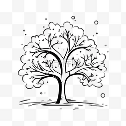 黑白雪花图片_用雪花画一棵树轮廓素描 向量
