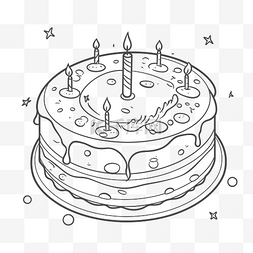 生日蛋糕轮廓素描的着色页 向量