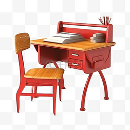 书桌红色卡通立体插画