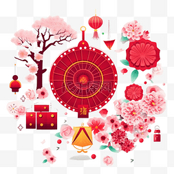 春节梅花红色树枝真实效果