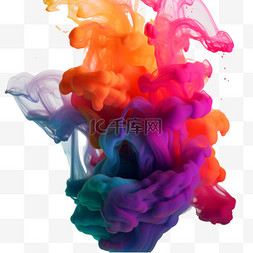彩色水墨艺术图片_创意彩色水墨元素立体免抠图案