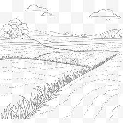 稻田着色页线描卡通剪贴画图像轮