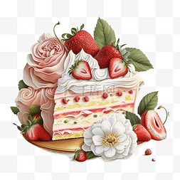盘子图片_草莓花卉奶油蛋糕精致实物图