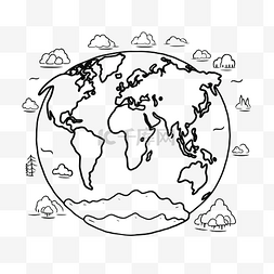 世界地图涂鸦儿童着色表矢量 ilust