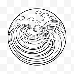 圆形绘图轮廓草图中水的矢量插图