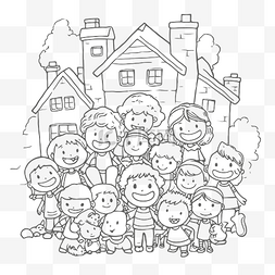 卡通儿童着色页可打印的家庭着色