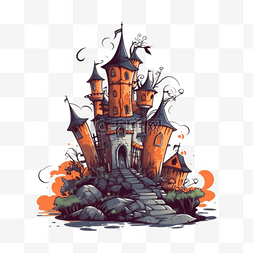 迪士尼城堡图片_万圣节阴森城堡插画