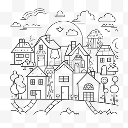 城镇素描中房屋涂鸦的轮廓图 向