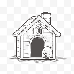 儿童线描房子图片_房子轮廓草图中一只狗的黑白画 