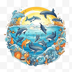 海洋日大海环保插画