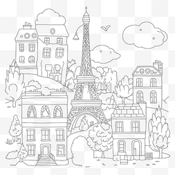 法国城市着色页与埃菲尔铁塔轮廓