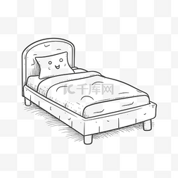 黑白色家具背景图片_带枕头轮廓图的白色背景素描床 