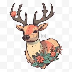 鹿头图片_圣诞节圣诞驯鹿浆果叶子图案