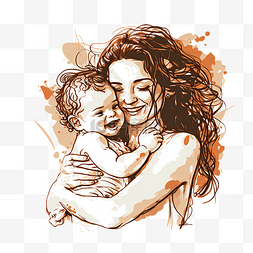 速写卡通风格图片_母亲抱着孩子母亲节节日图案卡通