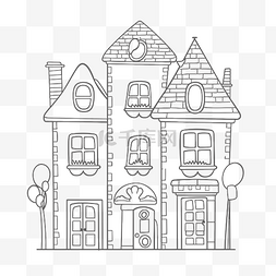 建筑轮廓线条图片_卡通房子着色页轮廓素描 向量