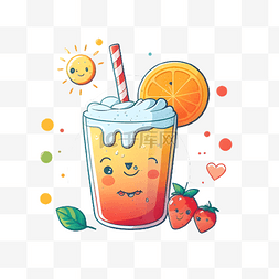 夏天果汁可爱彩色插画