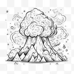 火山插图图片_火山草图或绘制黑白矢量插图 ilust