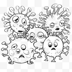 书图片_有趣的涂鸦病毒着色页插图轮廓素