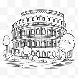 古罗马建筑着色页轮廓草图 向量