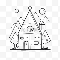 彩窗图图片_有屋顶的房子 — 黑白着色书插图