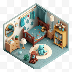 3d房间模型婴儿房蓝色地板图案
