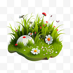 卡通红色花朵图片_草坪花卉3d卡通